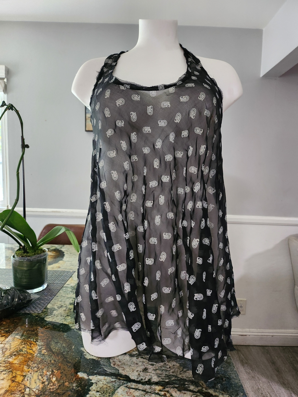 Pierre Balmain Black Sheer Paisley-Print Camisole